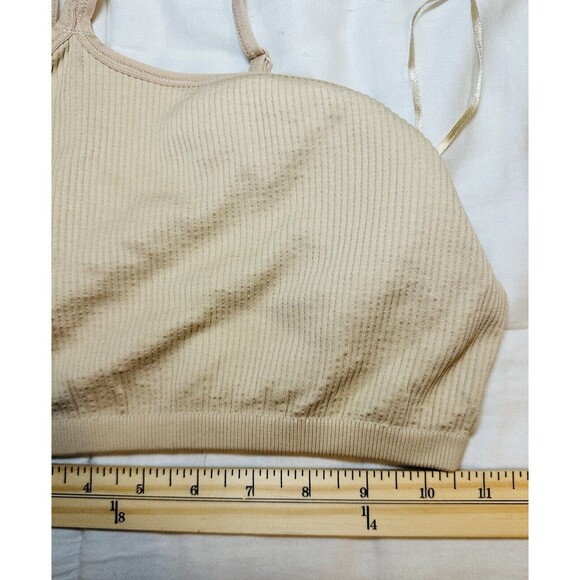Aerie Seamless Ribbed One Shoulder Shelf Bra Bralette Crop Top Beige SMALL NWT - Picture 6 of 8